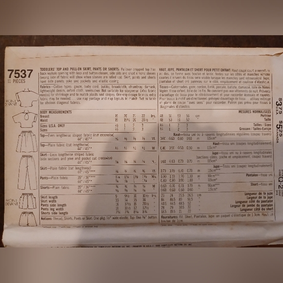 Vintage Simplicity #7537 Sewing Pattern/ Uncut/ Toddlers' Lot - Picture 2 of 2